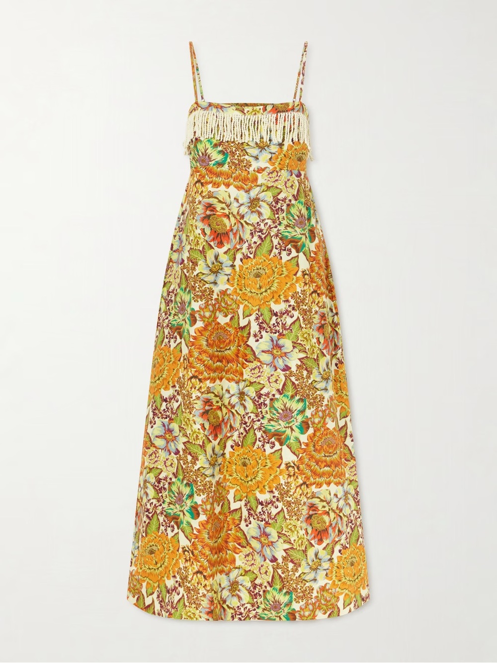 Alemais Yellow Floral Fringe Maxi Dress Anthropologie nwot sz 4